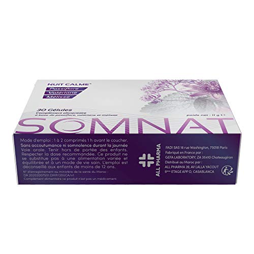 SOMNAT 30 cápsulas | Noche tranquila y calmante | Acción sinérgica de Pasiflora, Valeriana y Melisa | Producto 100% natural, sin adicción