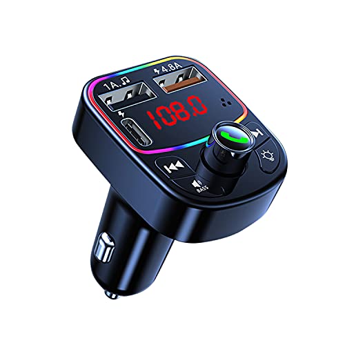 SOOTEWAY Transmisor FM Bluetooth 5.0 Adaptador Bluetooth FM Cargador de Coche PD 20W y Quick Charge 3.0, Adaptador de Radio Inalámbrico Reproductor MP3 con LED LUZ Soporta Tarjeta TF y USB Disk