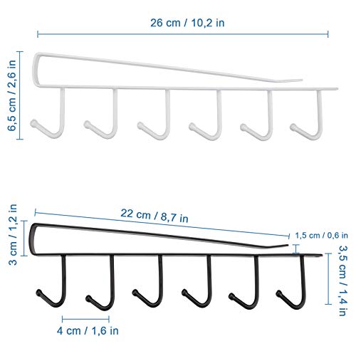 Soporte para tazas, soporte para armario, soporte para tazas, soporte para colgar tazas, copas de vino, 2 unidades, color negro y blanco