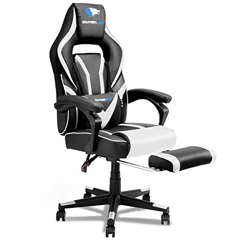 SOUTHERN WOLF Silla Gaming, Silla Gamer con Soporte Lumbar y reposapiés retráctil, Silla de Oficina para Video Juegos Respaldo Alto Asiento de Carreras, Blanco, Talla Única, SW1