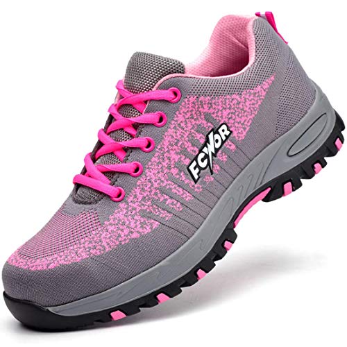 SROTER Unisex Zapatillas de Seguridad con Puntera de Acero Hombre Mujer Zapatos de Trabajo Transpirables Antideslizante Ligeras Comodas Zapatillas de Senderismo Rosa 39 EU