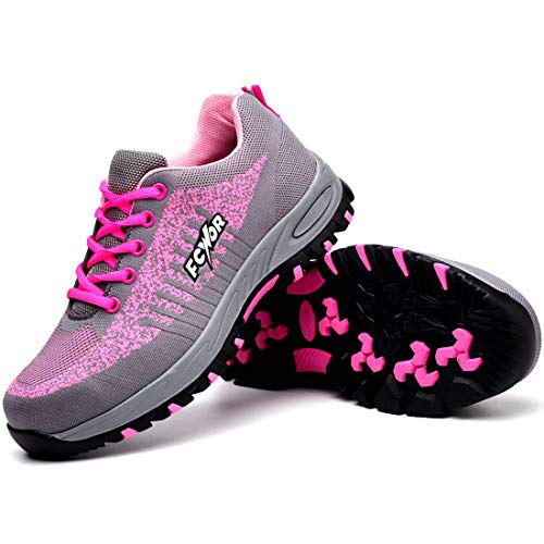 SROTER Unisex Zapatillas de Seguridad con Puntera de Acero Hombre Mujer Zapatos de Trabajo Transpirables Antideslizante Ligeras Comodas Zapatillas de Senderismo (EU 40, 03 Rosa)