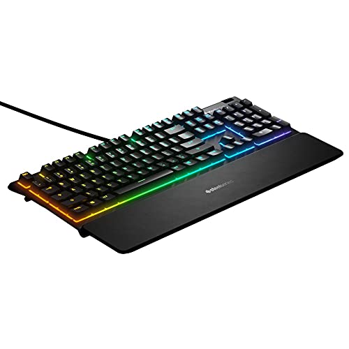 SteelSeries Apex 3 - Teclado RGB para gaming (Iluminación RGB de 10 zonas, reposamuñecas magnético superior) Teclado QWERTY Estadounidense