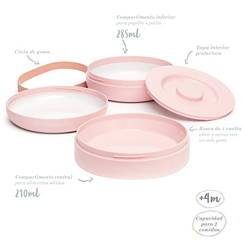 Suavinex - Set Platos Combinables Para Comer Fuera de Casa Capacidad 2 Comidas Apto Para Microondas y Lavavajillas Para Bebés +4 Meses, Color Rosa (306749)