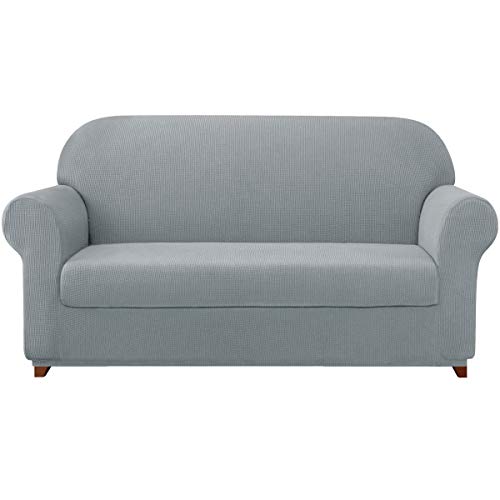 subrtex 2 Piezas Fundas Sofa Elasticas con Funda de Asiento Separados Fundas para Sofá 1,2,3 Plazas Ajustable Protector Lavable (3 Plaza, Gris Claro)