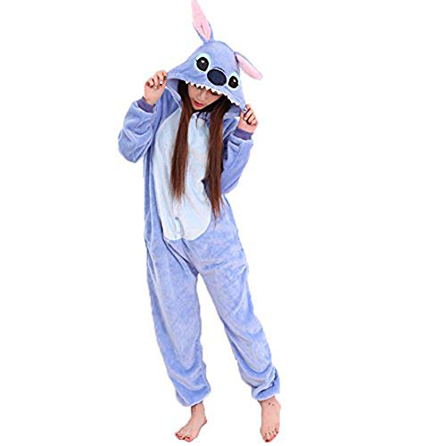 Swanka Pijama Stitch Onesie Disfraz Traje Adulto Mujer Animale Invierno Kigurumi Cosplay Halloween y Navidad (Azul Stitch, S)