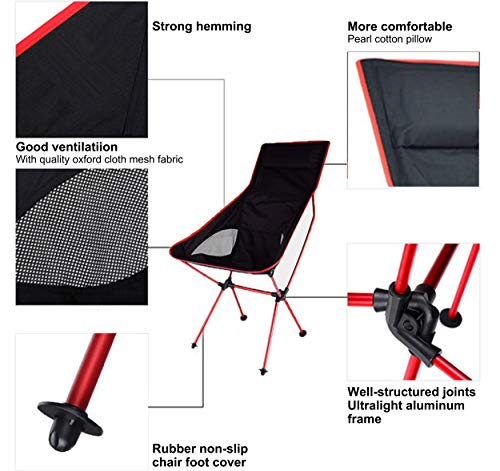 TAOPE Silla de Camping Plegable, Ligera, Portátil, para Exteriores, para Pesca, jardín, Senderismo, mochilero, Viajes, Barbacoa, Playa (Soporta hasta 220 Libras) -Rojo