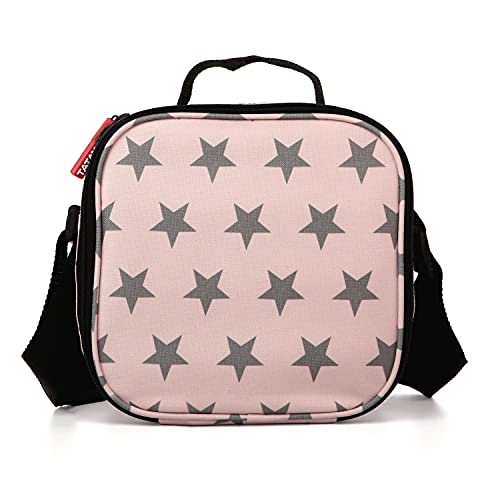 Tatay Urban Food Casual - Bolsa Térmica Porta Alimentos, 3L de Capacidad, con 4 Tuppers Herméticas, 2 x 0.5L, 2 x 0.2L, Color Rosa con Estrellas, Medidas 22.5 x 10 x 22 cm