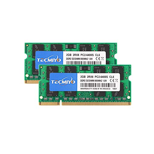 TECMIYO DDR2 RAM 6400 PC2 800mhz DDR2 6400s SODIMM Laptop RAM (2x2GB-PC2-6400S-G)