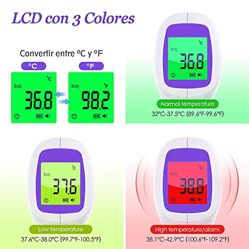 Termómetro Infrarrojos, Termómetro Digital Termómetro Infrarrojos sin contacto Termómetro de Frente con Pantalla LCD/50 Grupos Datos/Alarma de Fiebre para Bebé Adultos Humanos Cocina