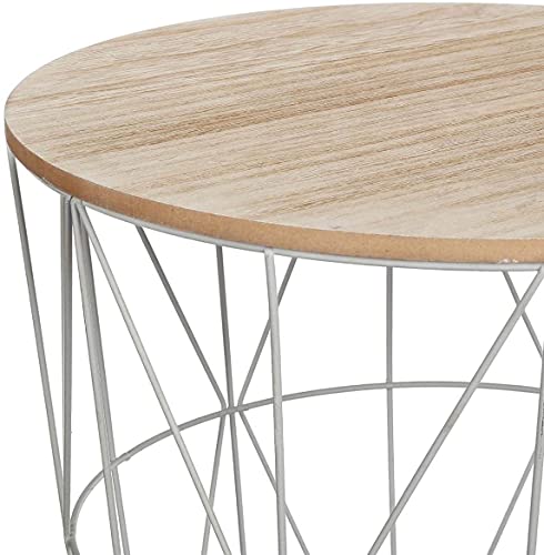 TIENDA EURASIA® Mesa Auxiliar Nordica - Mesas Auxiliares de Centro - Estructura Metalica y Tapa de Madera Extraible - Ideal para Combinar en Salones y Dormitorios (Gris, D 41 x H 40 cm)