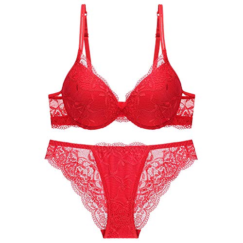 TIGERROSA Ropa Interior Deportiva para Mujer Conjuntos De Lencería para Mujer Conjunto De Sujetador De Lencería Sexy De Encaje Ajustable para Mujer 70A_Rojo