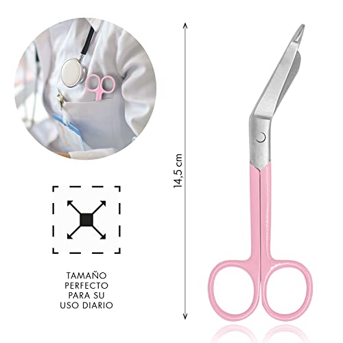 Tijeras enfermería de colores y estampados originales. Para practicar y profesionales. Punta roma y acero inoxidable. Especial vendajes y técnicas básicas. Regalo Enfermería accesorios (Rosa)