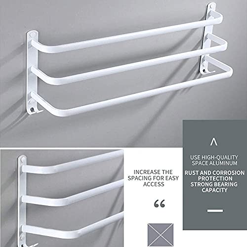 Toalleros Toalleros de Tres Capas de Pared con Ganchos Toallero de Aluminio para el hogar Toallero para baño y bañera Blanco, 50Cm