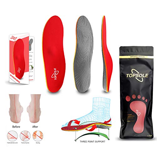 TOPSOLE Plantillas Ortopedicas-Plantillas para pies planos, dolor en los pies, fascitis plantar, dolor de talón, Espolones, para hombres y mujeres (EU38-39(25cm), rojo)