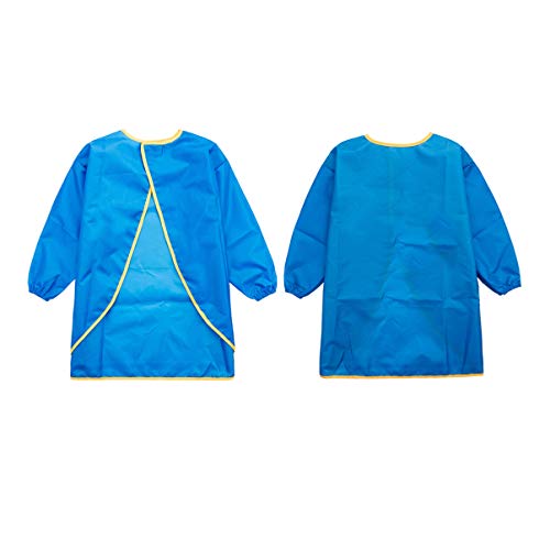 TOYANDONA Niños Delantal de Pintura Impermeable Arte Bata Mangas Largas Anti Salpicadura Niebla Aislamiento Bata Bata Protectora para El Hogar Arte Al Aire Libre Proyecto Tamaño L (Azul)