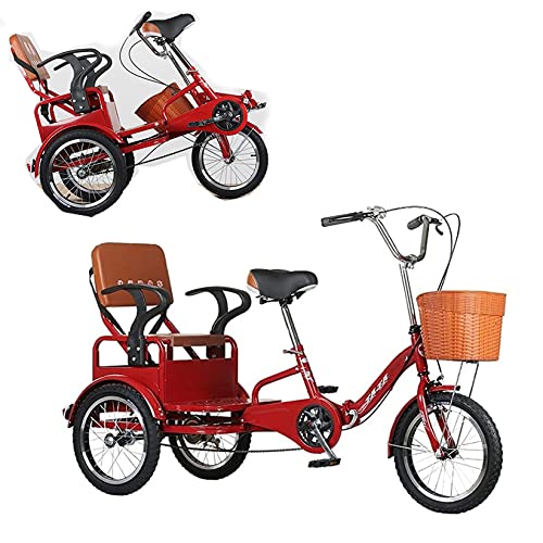 Triciclo Plegable para Ancianos, Bicicleta Reclinada Adulta, Bicicleta De Crucero Completa, Recoger Y Dejar A Los Niños con La Cesta De La Compra Y El Asiento Trasero, 16In Las Ruedas De,Rojo