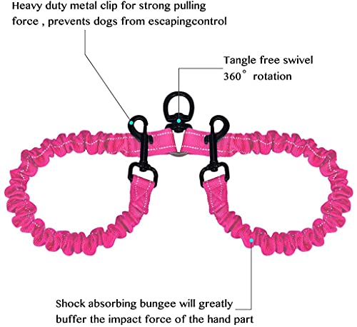 U-picks Doble Correa para Perro, Doble Correa Reflectante para Perro de Mascota, elástico Reflectante Que Absorbe los Golpes 360°, (para Perro Mediano/Grande - Rosa)