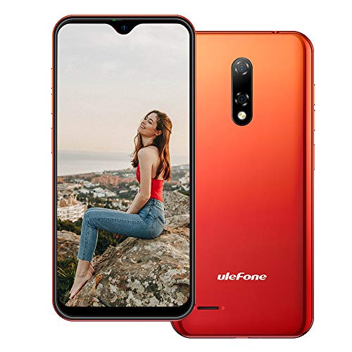 Ulefone Note 8P Android 10 4G Teléfono Móvil, 5.5 '' Waterdrop Pantalla Smartphone, Quad Core 2GB + 16GB, SIM Dual + SD (Ranura para 3 Tarjetas), Desbloqueo Facial, Cámara 8MP+2MP+5MP GPS Rojo