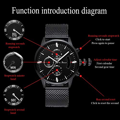 Unendlich U-Relojes para Hombre Impermeable Cronógrafo Correa de Acero Inoxidable Analógico de Cuarzo Relojes de Pulsera Reloj de Negocios para Hombres Puntero Luminoso