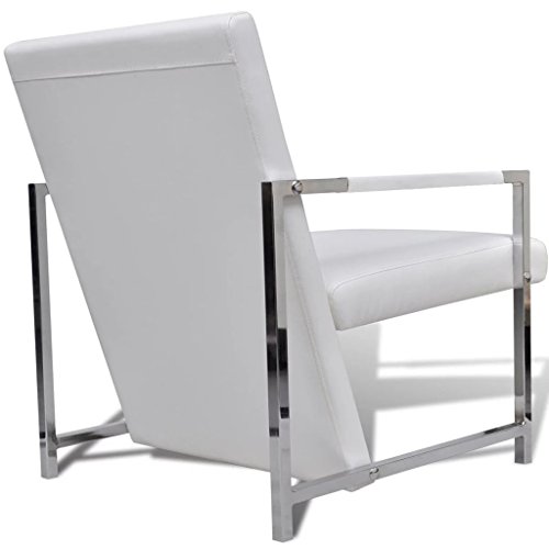 UnfadeMemory Sillón de Salón en Forma de Cubo,Sofá Individual,Silla de Relax,Decoración de Hogar Habitación o Oficina,Diseño Moderno,Patas Cromadas,Cuero Artificial,53x69x73cm (Blanco)