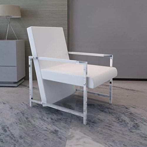 UnfadeMemory Sillón de Salón en Forma de Cubo,Sofá Individual,Silla de Relax,Decoración de Hogar Habitación o Oficina,Diseño Moderno,Patas Cromadas,Cuero Artificial,53x69x73cm (Blanco)