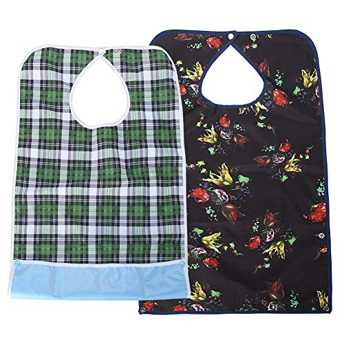 Uxsiya Babero Impermeable para Adultos, Babero para la Hora de Comer, Protector de Ropa Lavable, Babero, recogedor de Migas para Ancianos