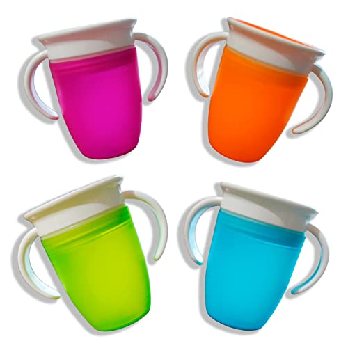 Vasos bebe aprendizaje, Vaso antiderrame con asas para bebe, Magic Cup 360, Vaso antigoteo, A partir de 6 meses, Entrenamiento para bebes (Azúl)