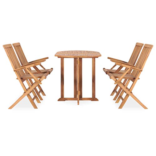 vidaXL Madera Maciza de Teca Set de Comedor de Jardín Plegable 5 Piezas Muebles Exterior Terraza Hogar Cocina Silla Mesa Asiento Suave con Respaldo