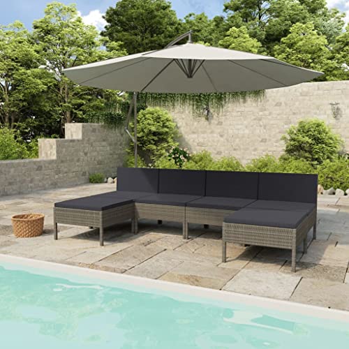 vidaXL Set de Muebles de Jardín 6 Piezas y Cojines Butaca Asiento Exterior Patio Elástica Estable Duradera Salón Sofá Ratán Sintético Gris