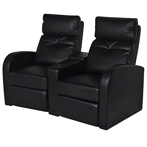 vidaXL Sillón Negro reclinable tapizado Cuero Artificial 2 plazas Cinema casa