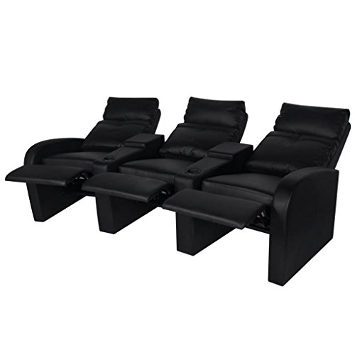 vidaXL Sillón Reclinable 3 Plazas Tapizado Cuero Artificial Asiento Salón Cine