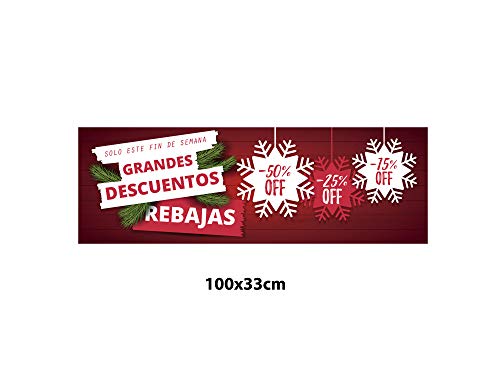 Vinilo Adhesivo Transparente en Efecto Espejo Feliz Navidad Grandes Descuentos, Rebajas | 100 x 33 cm | Vinilo Económico y Original | Vinilo fondeado de Blanco