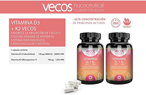 Vitaminas para Reforzar el Sistema Inmunológico - Vitamina D3 + K2 - 60 Cápsulas Vegetales - Contribuye al Funcionamiento Normal de los Músculos - Propiedades Antioxidantes