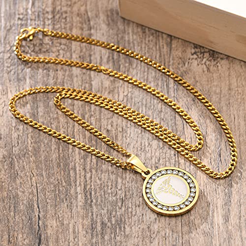 VNOX Farmacia de Las Mujeres de los Hombres Caduceo Médico Alerta ID Cubic Zirconia Round Pendant Necklace Oro,Grabado Gratis