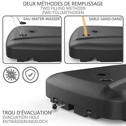 VOUNOT Base para Sombrilla, HDPE Pie Soporte Parasol o Paraguas, llenar con Arena o Agua 60 kg, para Jardin Patio Terraza, Negro