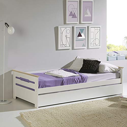 VS Venta-stock Cama Nido Juvenil Claudia 90X190, Color Blanco, Dimensiones: 200cm (Largo), 105cm (Ancho) y 62cm (Alto)