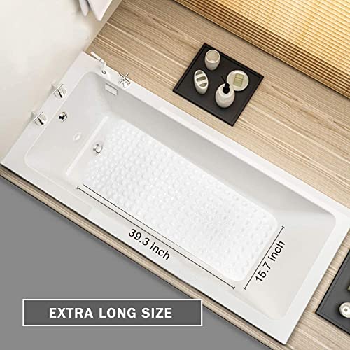 Wimaha Esteras Extra largas para bañera Alfombras Antideslizantes para baño, Antibacterial, BPA, Libre de látex sin ftalato,Lavable a máquina,Ideal para bebés,39”x16“, Blanco