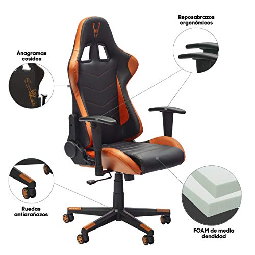 Woxter Stinger Station Orange - Silla Gaming (Eje Acero, Levantamiento por Gas Pistón Clase 4, Ergonómica, Reposabrazos 2D, Alt/Incl Ajustable, Refuerzo de Foam MD, Racing, Cojín Lumbar/Cervical)