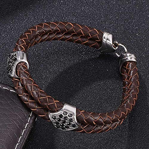 WQZYY&ASDCD Pulseras Brazalete Joyería De Moda Pulsera De Cuero Pulseras De Hombre para Mujer Regalo De Mejor Amigo Brazalete Marrón-Brown_Wearing_Length_185Mm