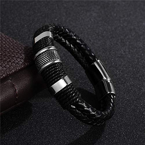 WQZYY&ASDCD Pulseras Brazalete Pulsera De Cuero Trenzado A La Moda para Hombre, Cierre Magnético De Acero Inoxidable, Diseño De Doble Capa, Brazalete para Envolver, Joyería Masculina, Regalo De