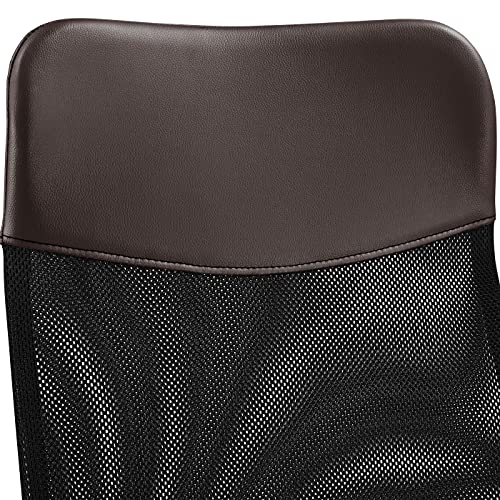 Yaheetech Silla de Oficina Giratoria Ergonómica de Cuero PU Sillón con Lumbar Ruedas para Escritorio de Respaldo Alto Altura Ajustable Marrón