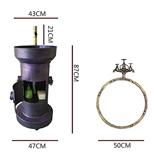 YQX Mueble Lavabo Baño Estilo Industrial, Mueble Lavamanos Baño Retro De Una Pieza, Fregadero De Pedestal con Grifo Y Drenaje Combo 47x47x87cm(Size:Lavabo de Columna + Espejo,Color:Plata Vintage)