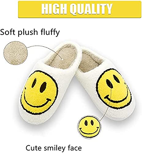 YYDS Zapatillas mullidas de Felpa con Cara Sonriente para Mujer, Espuma viscoelástica, Zapatillas de Pareja de Felpa, Zapatos de casa cálidos y Peludos para Interiores (37-38,Blanco)