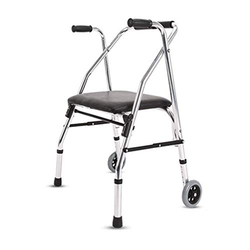 Z-DYQ Marco para Caminar, Plegable Ligero Rodillo de Dos Ruedas Rodillo de Aluminio con Asiento Acolchado Mango ergonómico - Altura Ajustable, Ahorro de Espacio