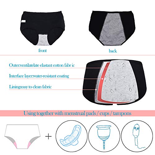 ZEVONDA Menstrual Periodo Bragas - 5 Paquete Mujer Menstrual Bragas Algodón Sanitario Prueba De Fugas Protector Ropa Interior Incontinencia Período Bragas(Debe usarse con tampones)