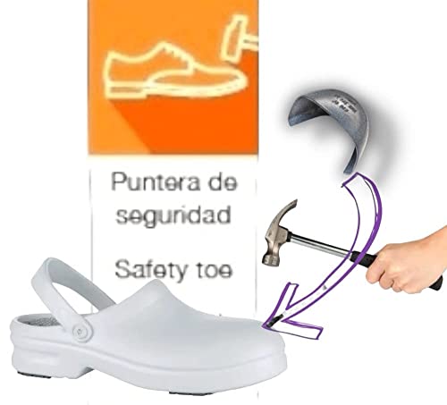 Zueco Antideslizante con Puntera Unisex Safeway SB EA SRC, en Blanco para operadores Sanitarios médicos y fisioterapeutas, cantinas RSA, Cocineros, operadores del Sector alimentario (Numeric_44)