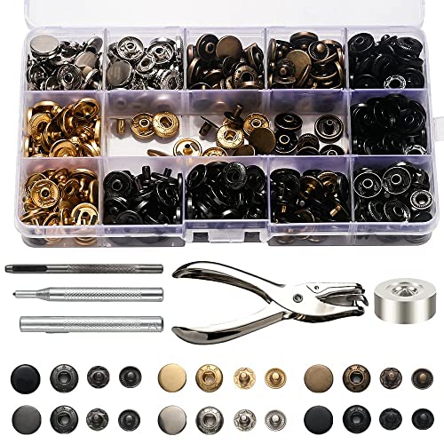 120 Set Botones de Presion, Corchetes de Presión Metálicos con Broches con Kit de Herramienta de Fijación para Decoración y Reparaciones Artesanales de Cuero (6 colores, 12,5mm)