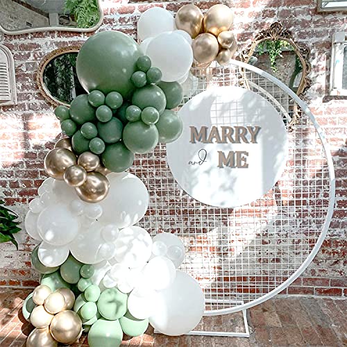 141Pcs Kit de arco de guirnalda de globos verde salvia Arco de globos retro verde y blanco con globos de látex metálicos dorados para cumpleaños, bodas, graduación, fiesta, decoración