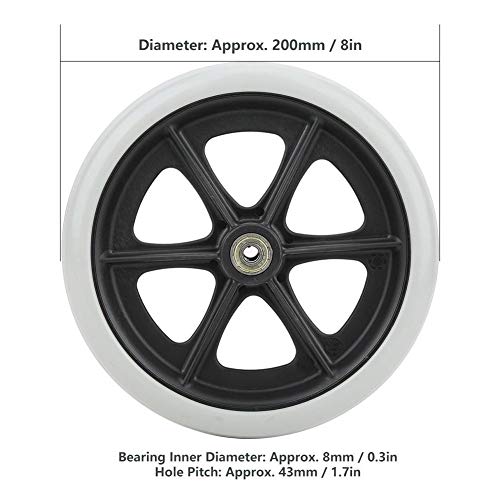 1pc 8 Inch Silla de ruedas Rueda delantera Goma antideslizante Reemplazo de rueda única Cojinete Diámetro interno 8 mm/0.3in